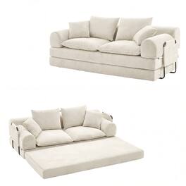 Dyonery - 79" Boneless Loveseat Sofa Bed ,Corduroy Convertible Futon Couch, Foldable Floor Sleeper with Foam & Pillow - Beige