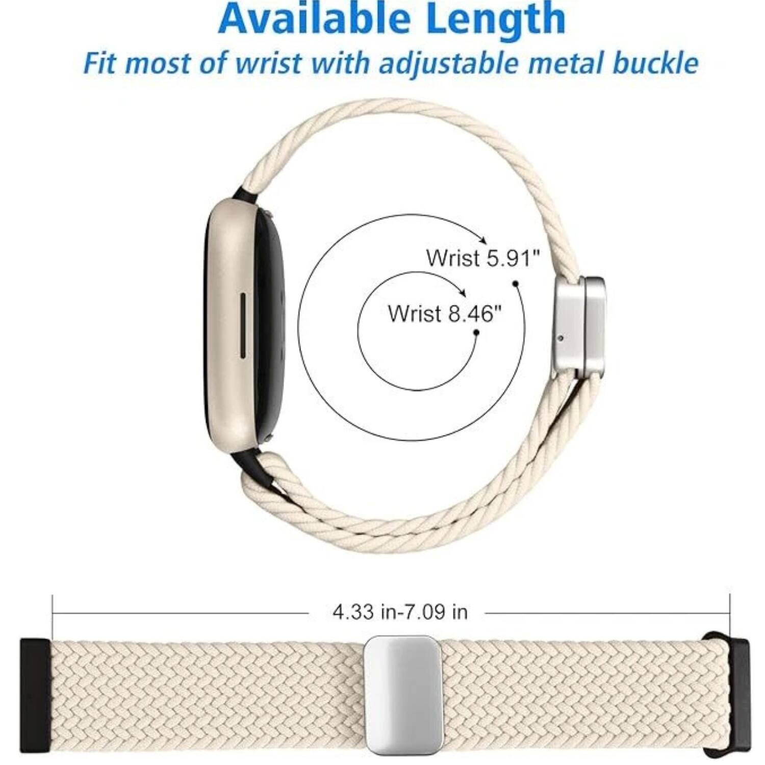 Available Length  
Fit most of wrist with adjustable metal buckle  

Wrist 5.91"  
Wrist 8.46"  

4.33 in-7.09 in