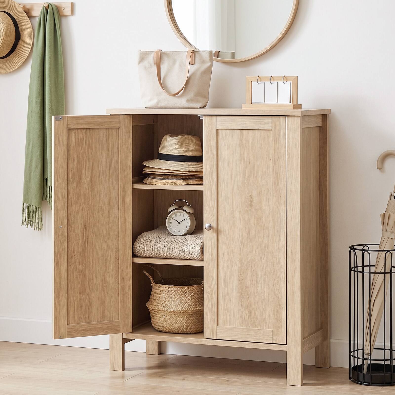 Alt View 8. Winado - Wooden Storage Floor Cabinet Freestanding Cabinet with 3 Shelves Rack Organizer for Bathroom Kitchen Pantry - Natural.