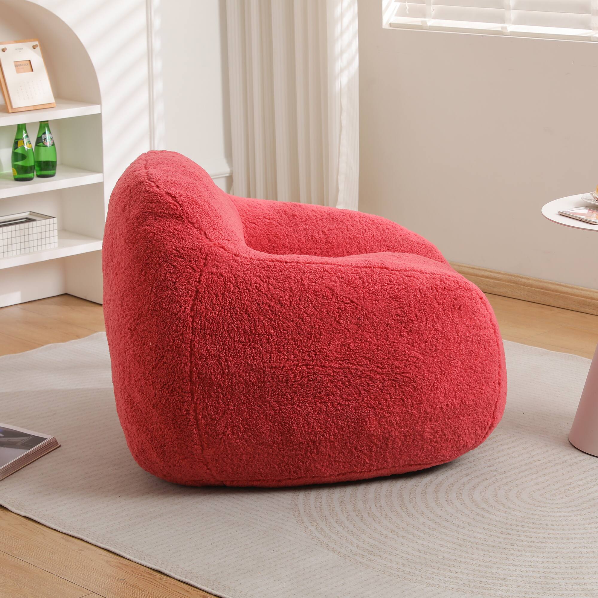 Left. GOODSILO - Giant Memory Foam Filled Bean Bag Sofa with Armrests for Adults, Spacious Faux Fur Lounger for Living Room and Bedroom - Rose Red.