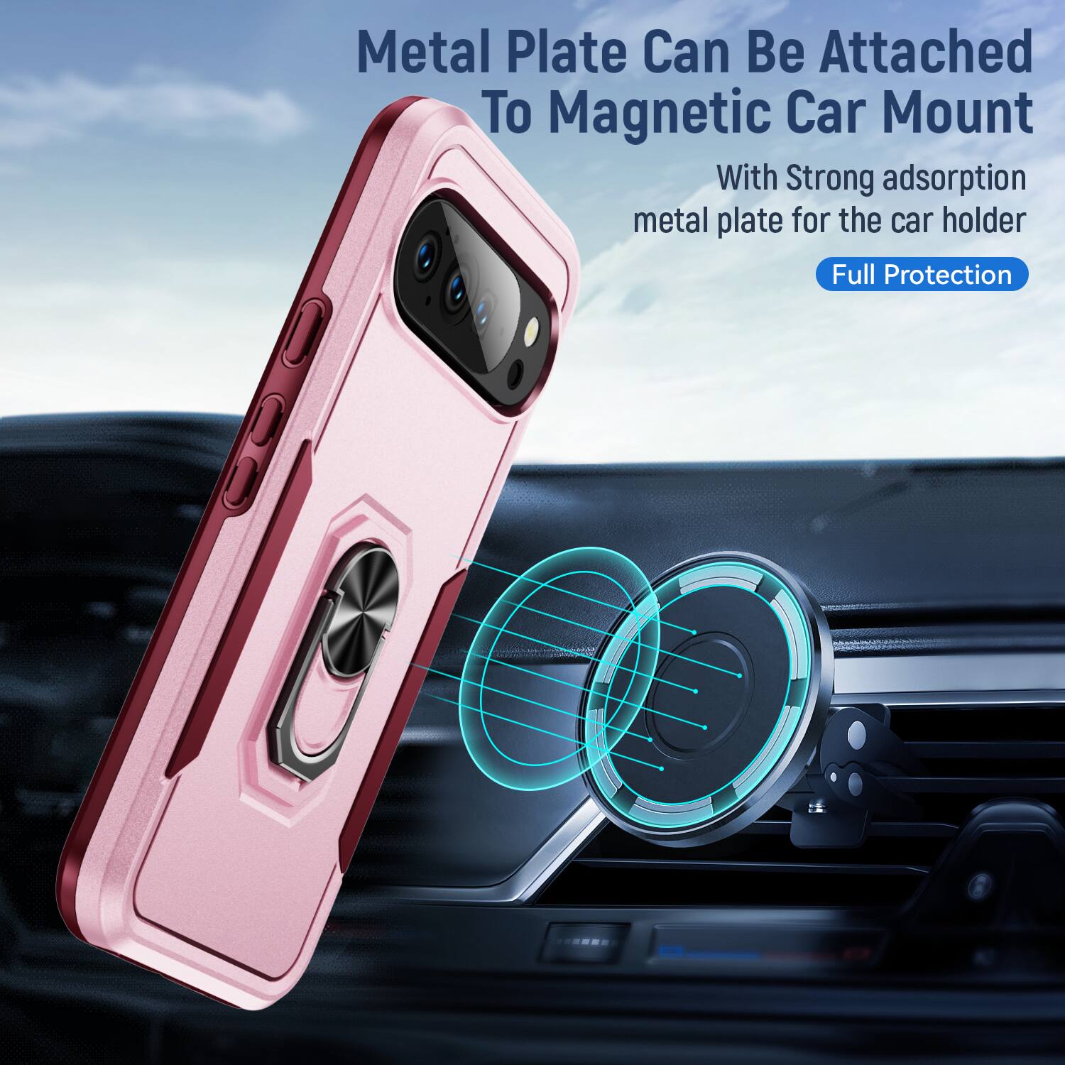Metal Plate Can Be Attached To Magnetic Car Mount  
With Strong adsorption metal plate for the car holder  
Full Protection