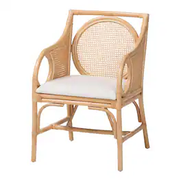 bali & pari - Matt Natural Rattan Armchair with Upholstered Seat - Natural Rattan/White
