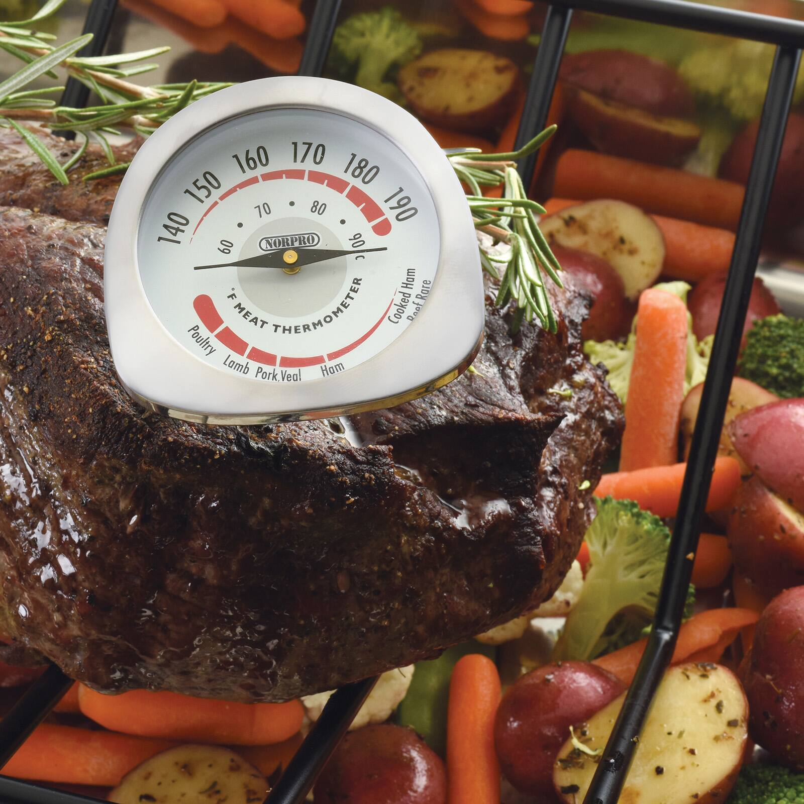 160 170 150 180 70 80 190 140 60 NORPRO 90 (Hom Rare F) RoofRare MEAT THERMOMETER Cooked fank Poultry Lamb Pork Veal Ham