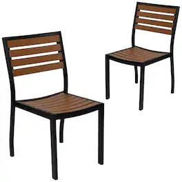 Emma + Oliver - 2 Pack Outdoor Faux Side Chair with Poly Slats - Patio Chair - Teak