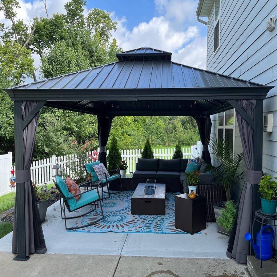 Alt View 1. PURPLE LEAF - 12' X 16' Permanent Hardtop Aluminum Gazebo with Double Roof for Patio Lawn and Garden, Curtains and Netting Included - 12' X 16'.