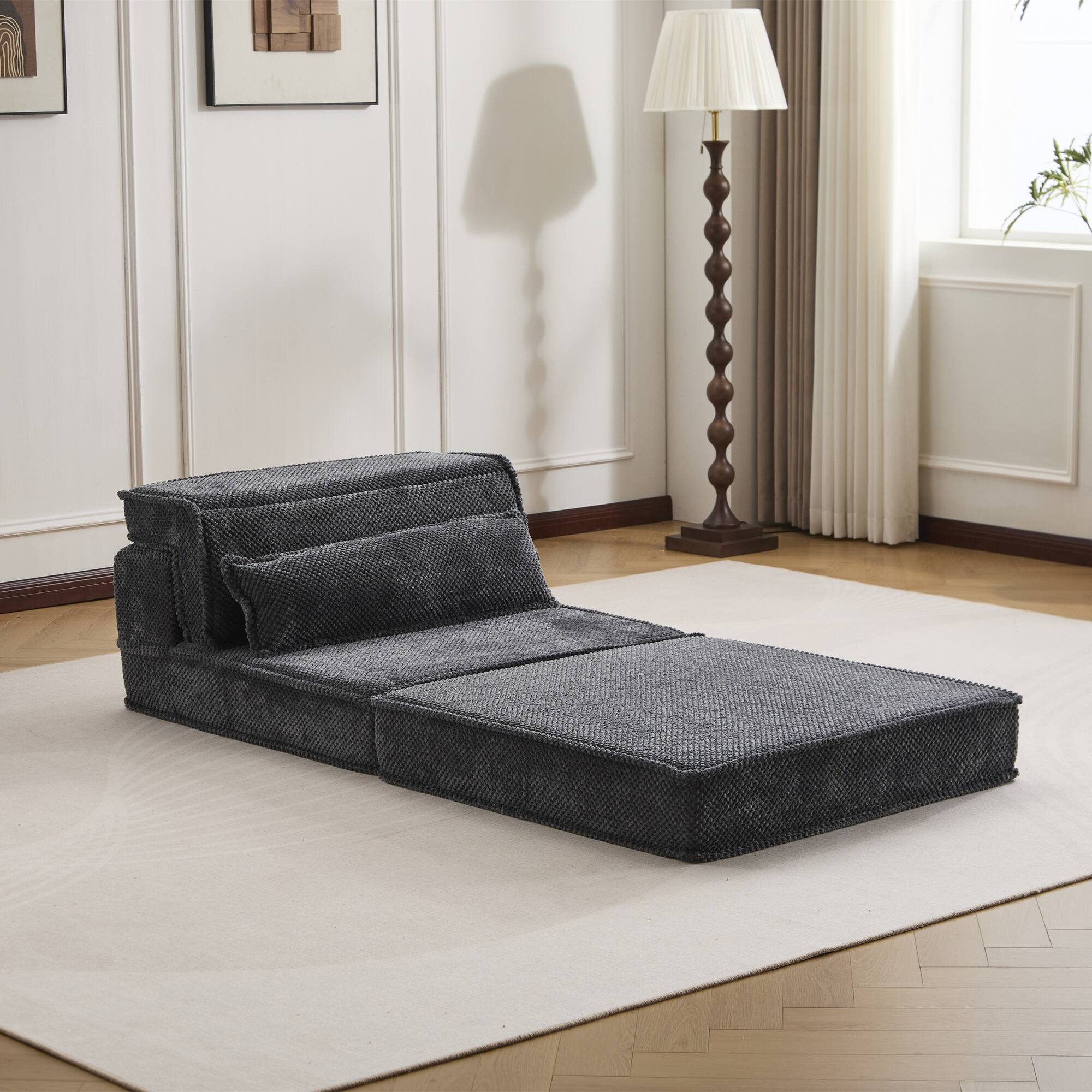 Back. Boyel Living - Convertible Foam Floor Lounge Chair with Pillow - Dark Grey.
