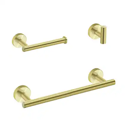 Front. JUJABU - 3-Pieces Towel Bar Bathroom Hardware Accessories Set Brushed Gold - Brushed Gold.