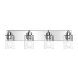 Jonathan Y - Irving 27.75" 4-Light Seeded Glass/Iron Modern Contemporary LED Vanity Light, Chrome - Chrome/Clear