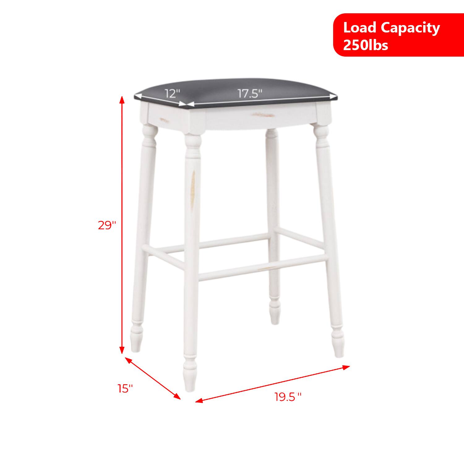 Load Capacity: 250lbs  
12" x 17.5"  
29"  
15"  
19.5"