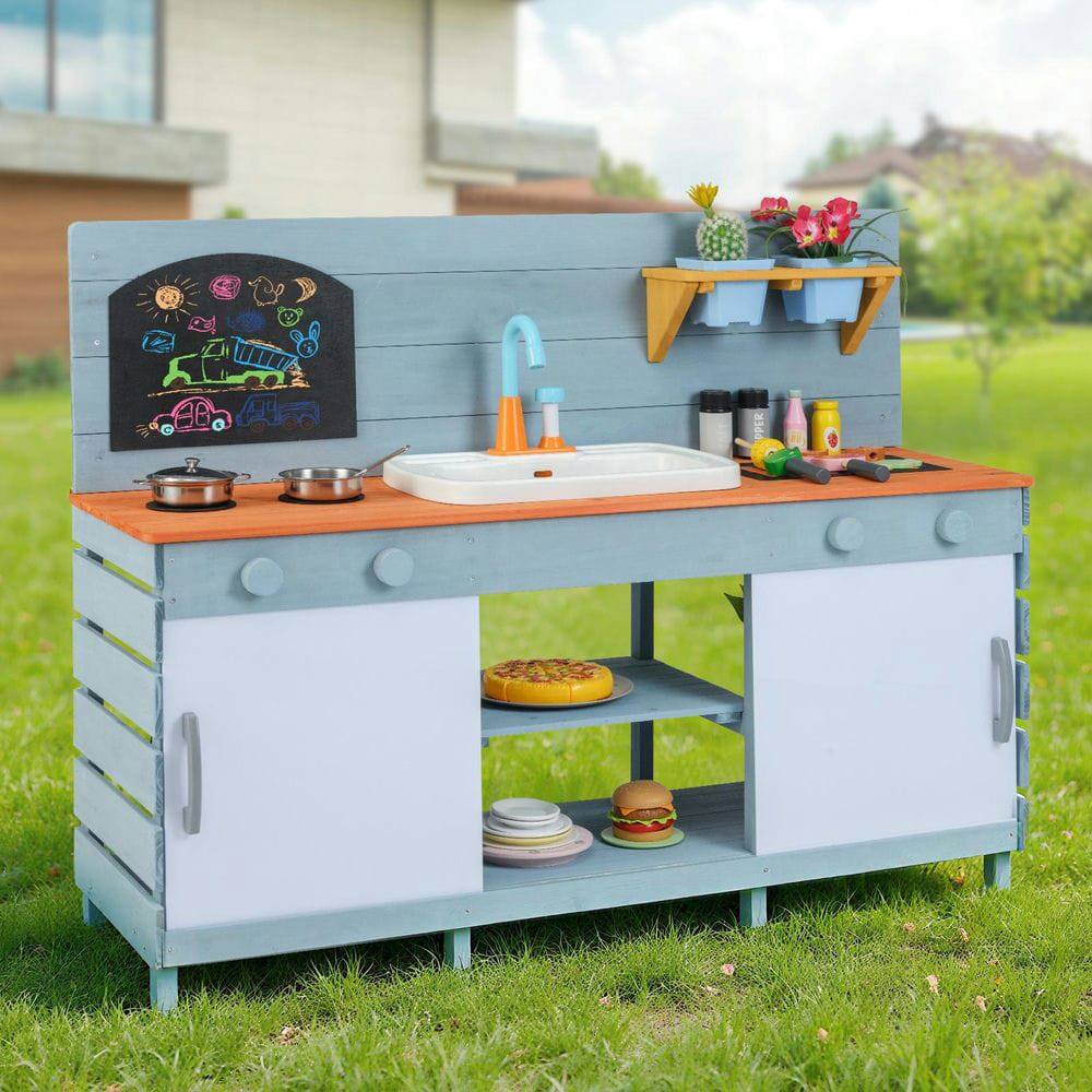 Angle. Resenkos - Kids Play Kitchen Set with Stoves for Ages 3-8 - Pretend Cooking Toy for Boys & Girls - Blue.