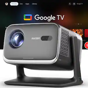 Aurzen - Smart Projector, Built-in Google TV, 20W Visible Speakers, DoIby Audio, TOF Auto Focus, 500 ANSI Lumens - Black