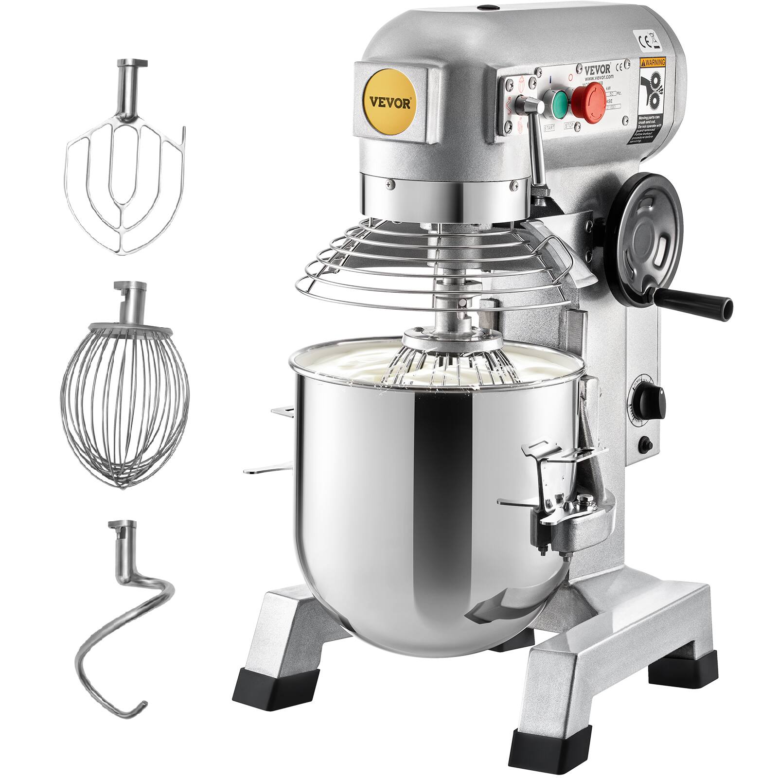 VEVOR - Commercial Food Mixer, 20Qt Commercial Mixer with Timing Function, 750W Stainless Steel Bowl Heavy Duty Electric Food - Silver