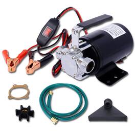 GOODSILO - DC 12V Portable Electric Utility Sump Water Transfer Pump - 330GPH with Hose Kit - Black