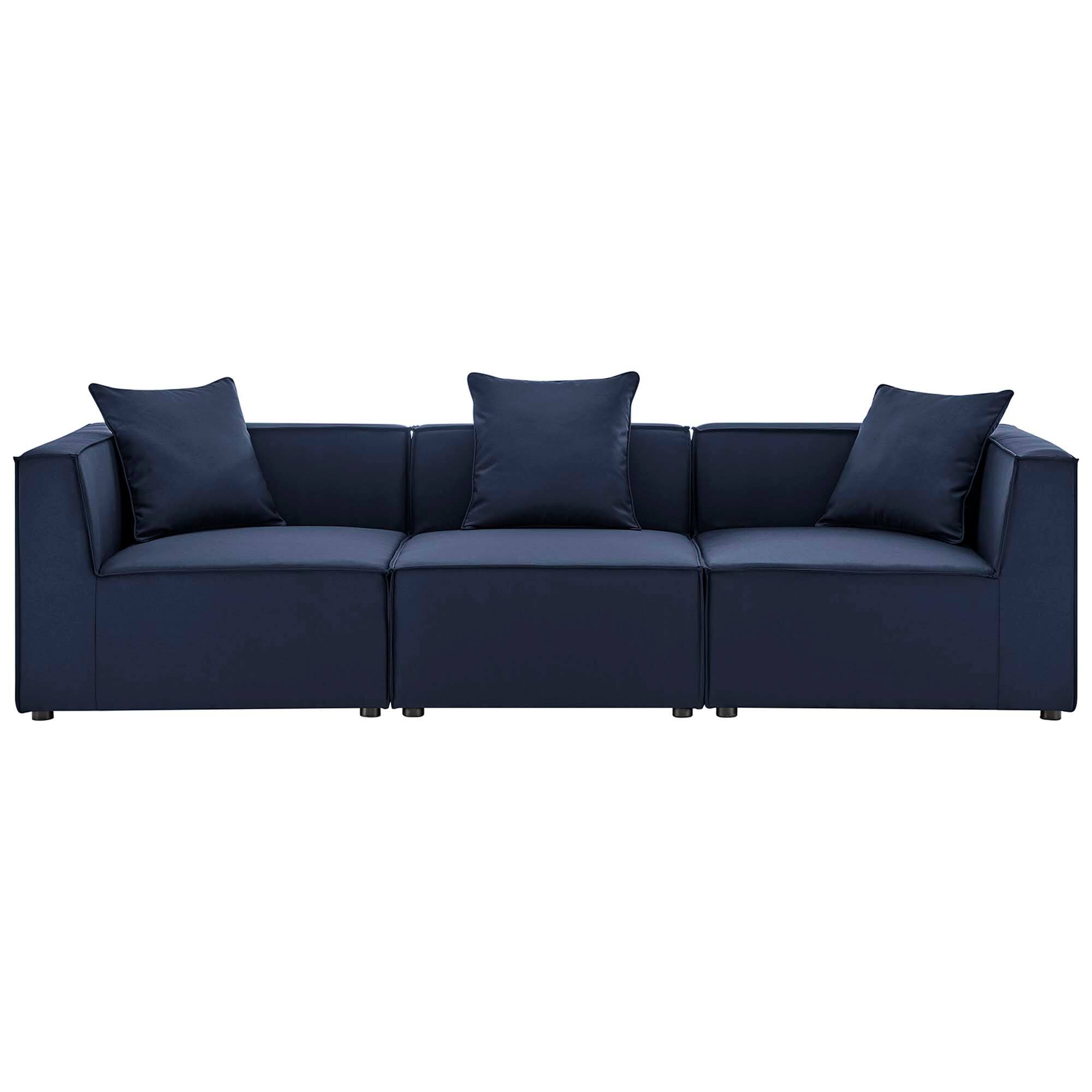 Angle. Modway - Saybrook 3-Piece Outdoor Patio Upholstered Sectional Sofa by Modway - Navy.