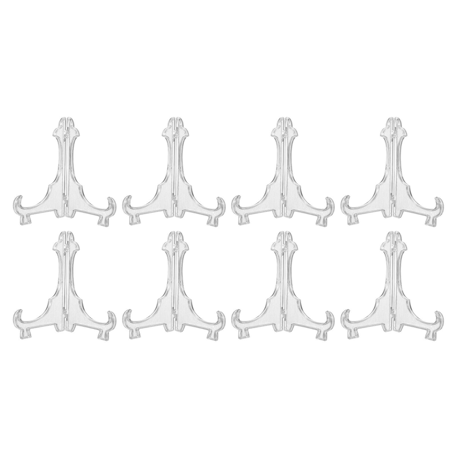 Front. Unique Bargains - 8pcs Acrylic Easels Plate Stands 5.51 Inch Folding Display Holder for Frames Pictures Magazines - Clear.