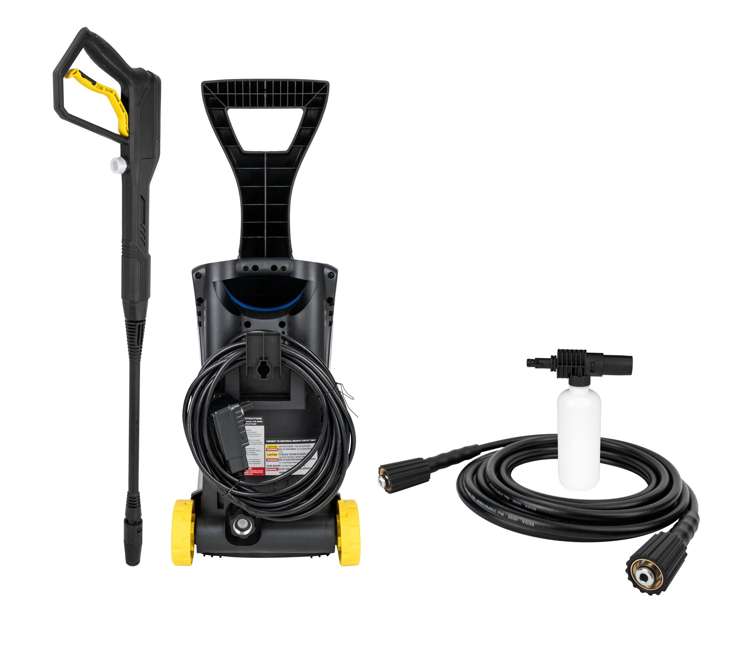 Left. Goodyear - Goodyear 2,000 PSI 1.6 GPM Electric Pressure Washer with Soap Bottle - Blue.