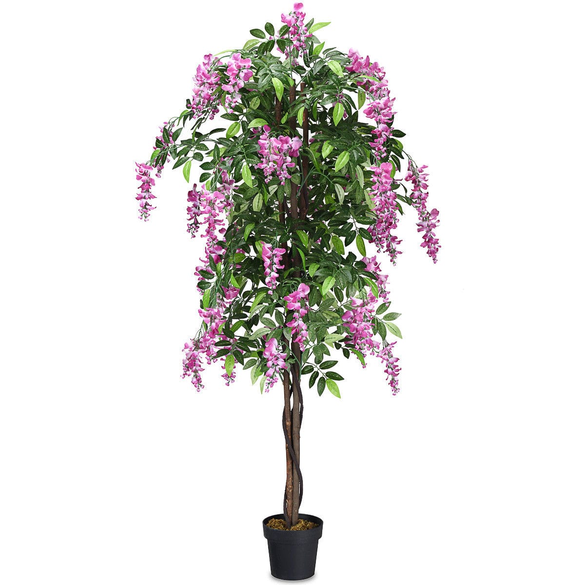 Costway - 6-Feet Artificial Wistera Silk Tree Pink Flower Indoor Outdoor for Home Decor - Green,Purple