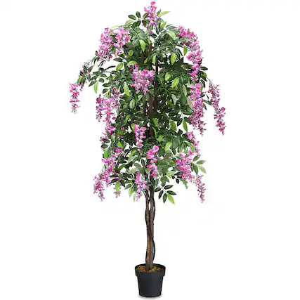 Front. Costway - Costway 6-Feet Artificial Wistera Silk Tree Pink Flower Indoor Outdoor for Home Decor - Green,Purple.