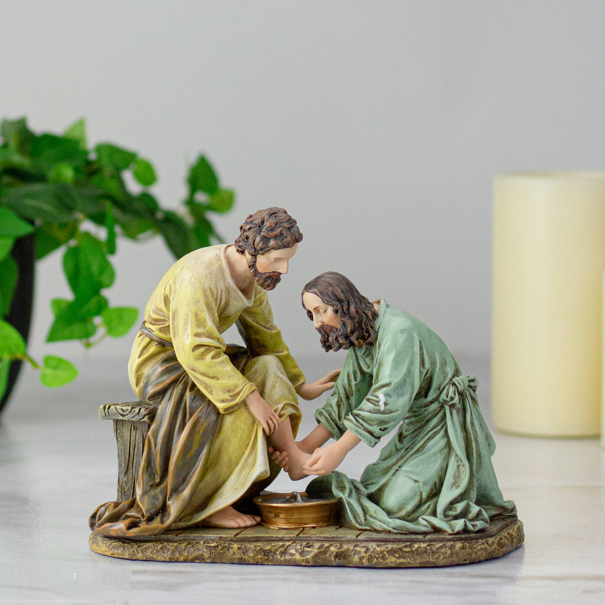 Alt View 1. Roman - Joseph's Studio Jesus Washing Feet Figure - 8" - Brown.