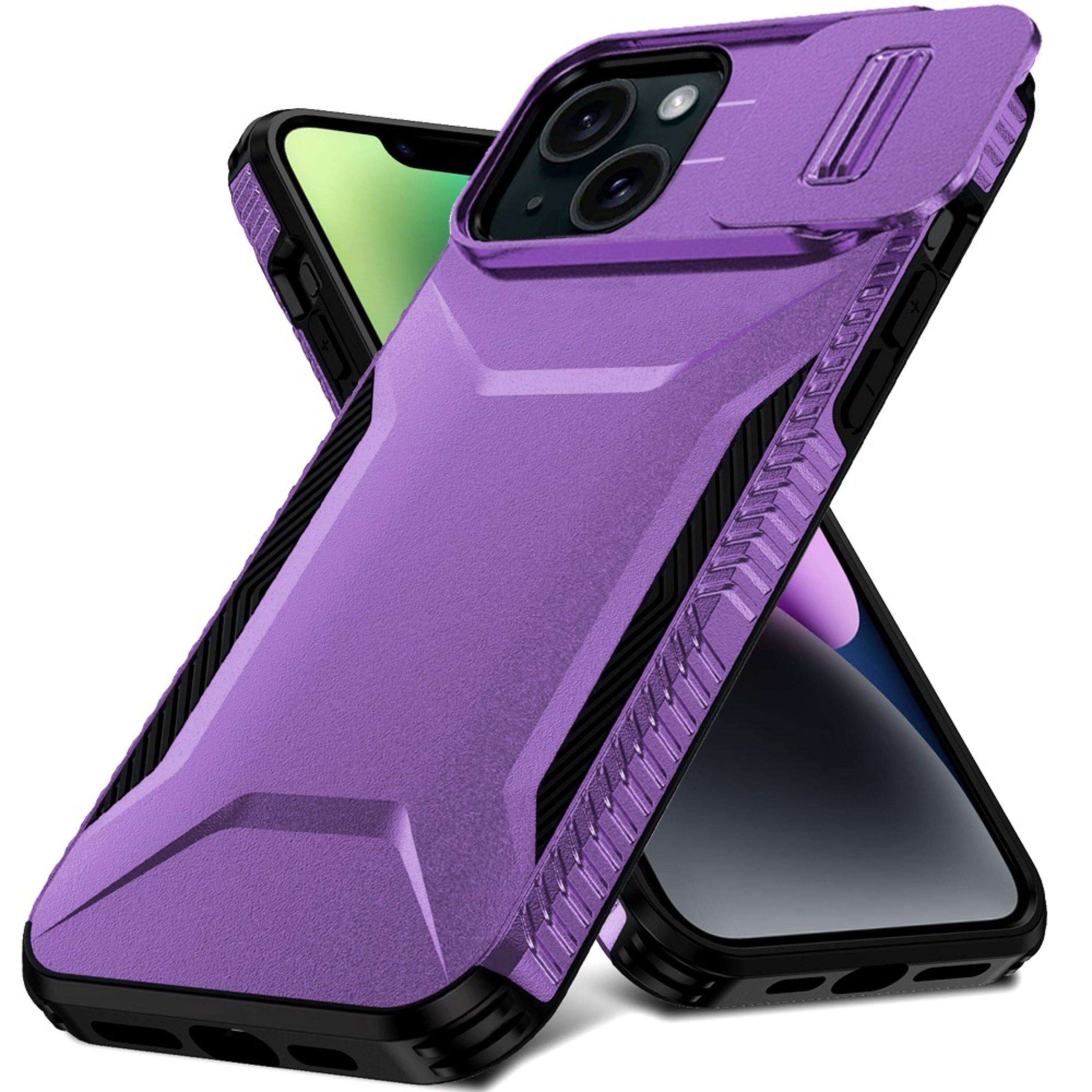 Angle. Kitcheniva - Premium Rugged Grip Case With Tempered Glass For iPhone 14 Purple - Purple.