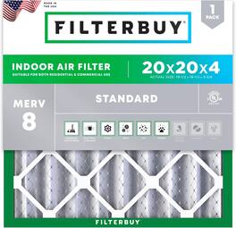 Filterbuy - 20x20x4 MERV 8 Dust & Allergy Defense, Electrostatic Pleated HVAC AC Furnace Air Filters Replacement (1-Pack) - Silver