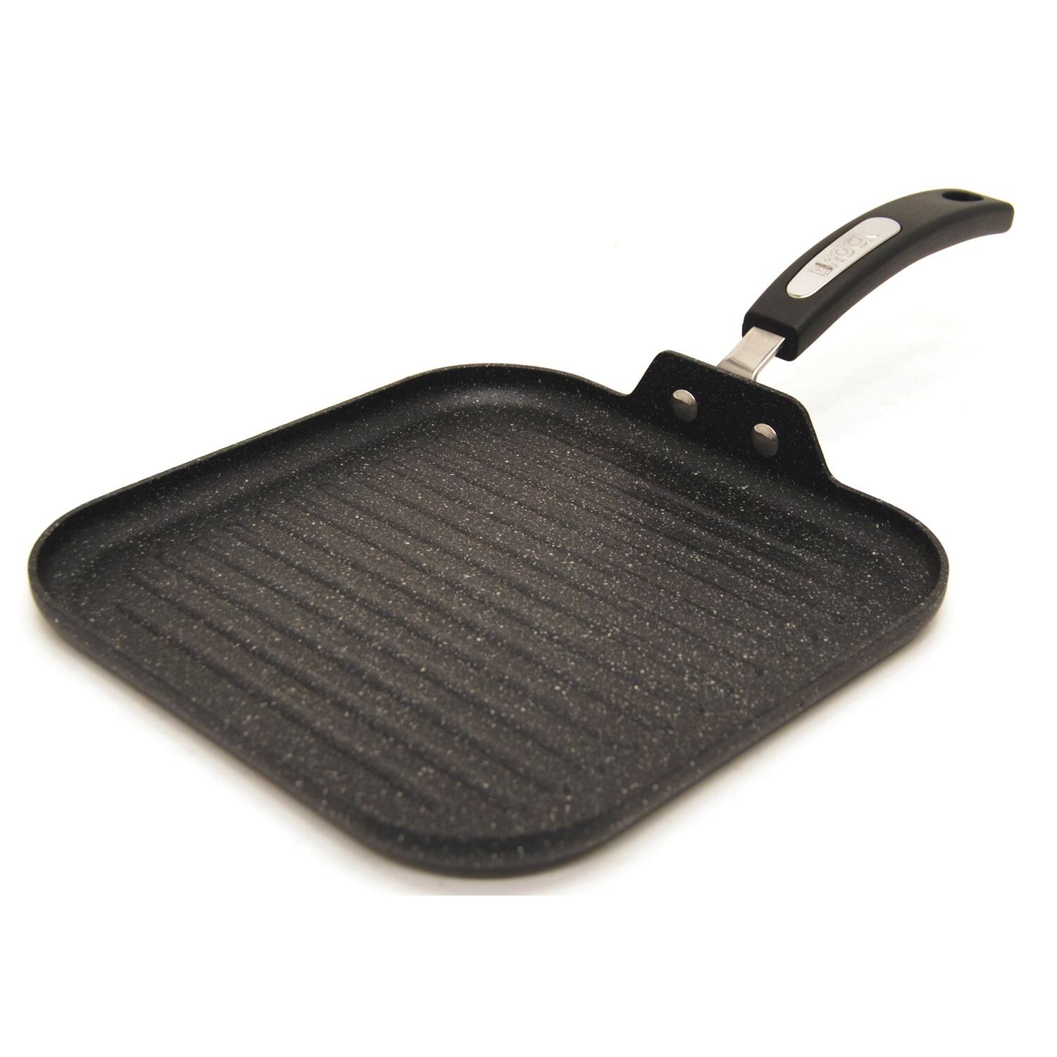 Left. THE ROCK by Starfrit - 10" Grill Pan with Bakelite Handle - Black.