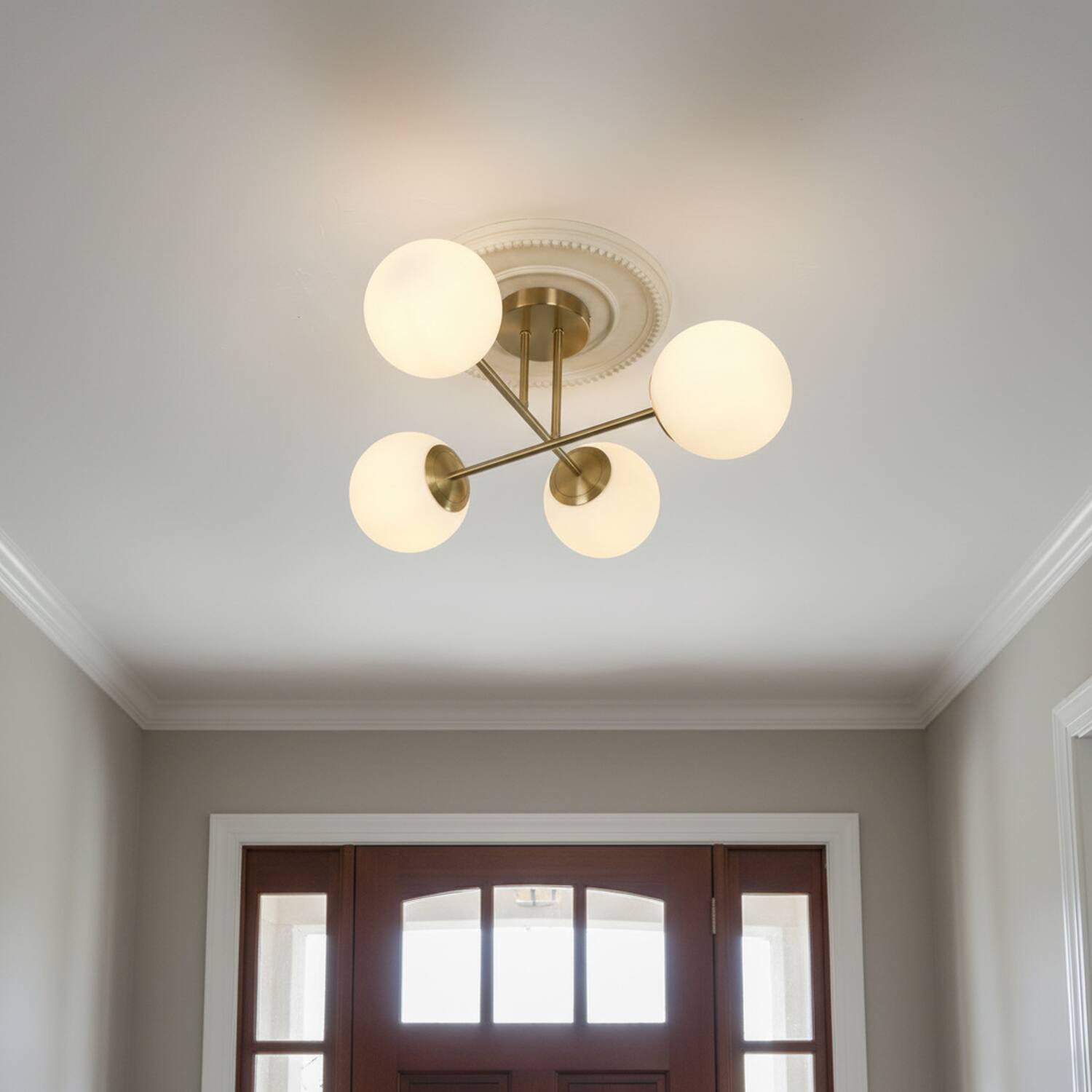 Left. Umeiluce - Modern 4-Light 22.4 Inches Semi-Flush Mount Glass Globes E12 - Brass.