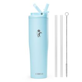 Coolflask - Slim Tumbler Stainless Steel with Straw & Handle - Fits Car Cup Holder - 40oz Blue