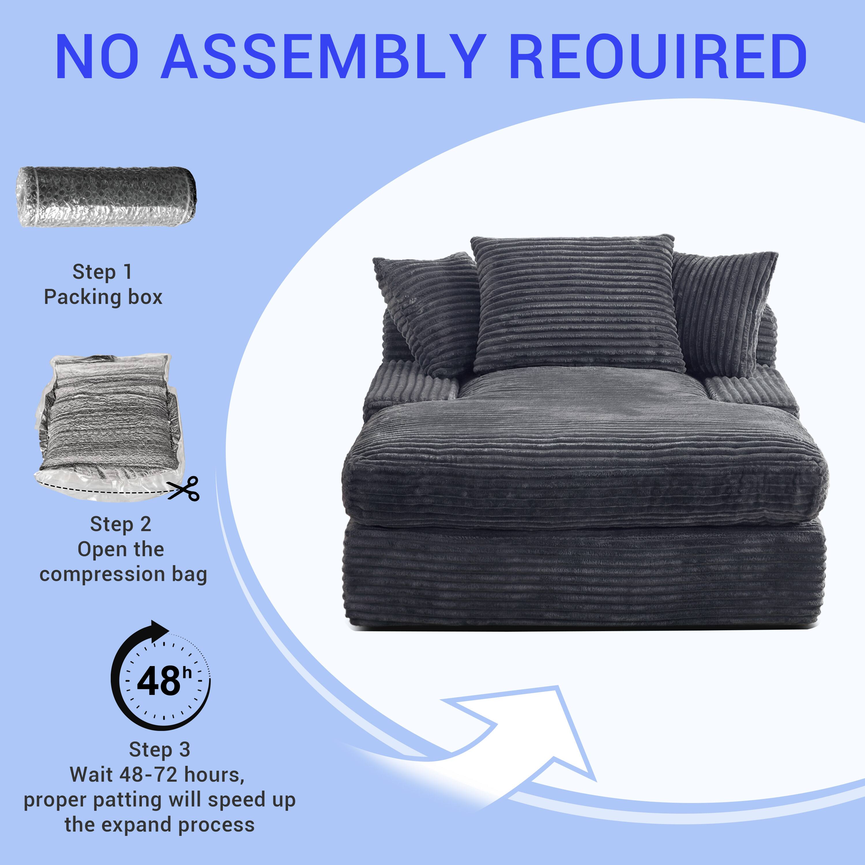 NO ASSEMBLY REQUIRED

Step 1 Packing box
Step 2 Open the compression bag
Step 3 Wait 48-72 hours, proper patting will speed up the expand process