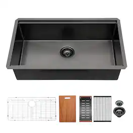 Siljoy - 33x19x10"Undermount Single Bowl Stainless Steel Kitchen Sink with Workstation - Matte Black