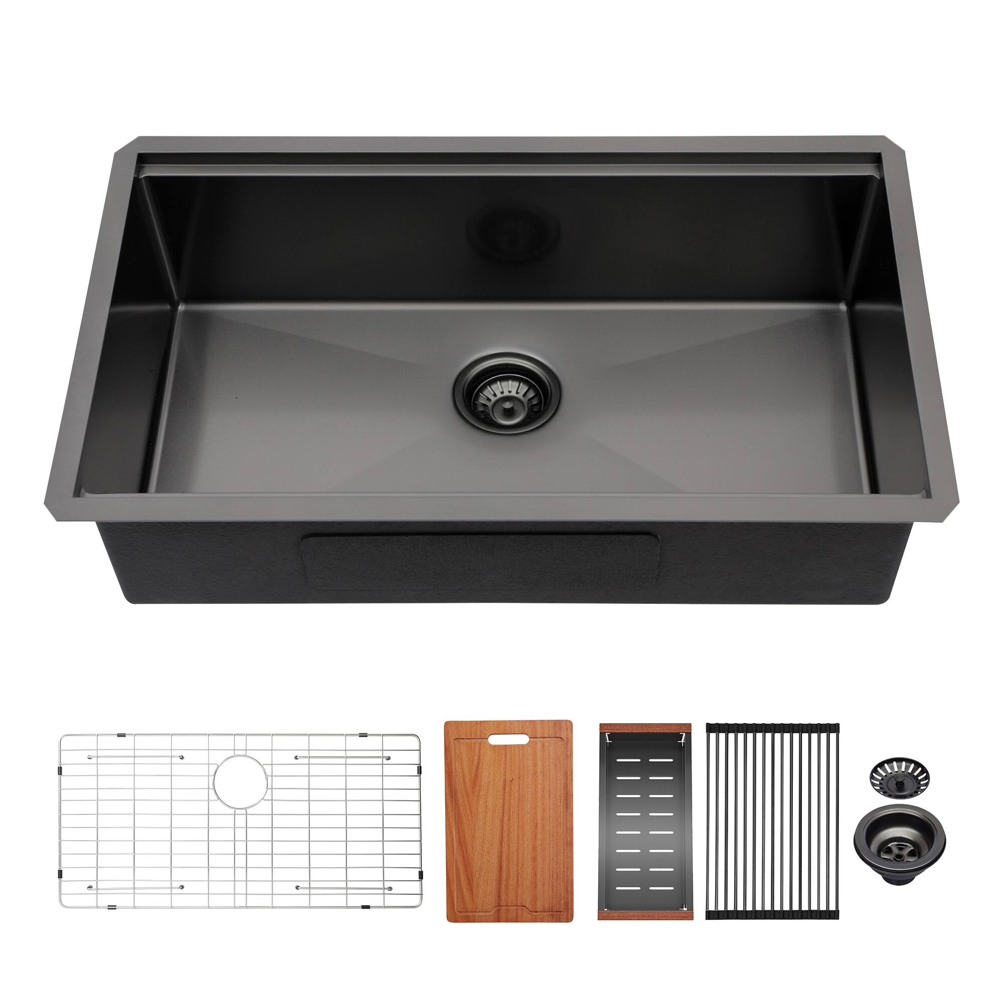 Front. Siljoy - 33x19x10"Undermount Single Bowl Stainless Steel Kitchen Sink with Workstation - Matte Black.