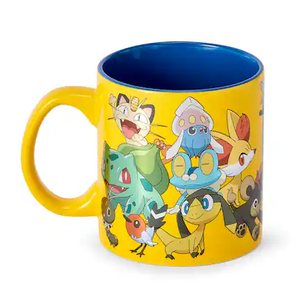 Front. Pokémon - Pokémon XY Series Large Pokémon Group Foil Print Coffee Mug | Holds 20 Ounces - Yellow.