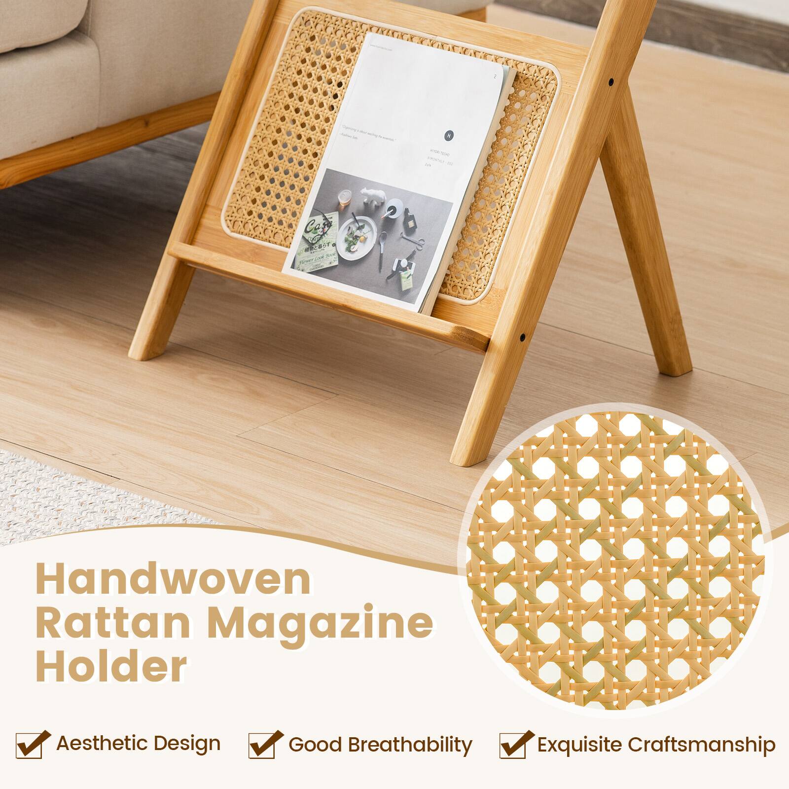 - a - - - d - Car 2a07 SP .. TL - Handwoven Rattan Magazine Holder - Aesthetic Design - Good Breathability - Exquisite Craftsmanship