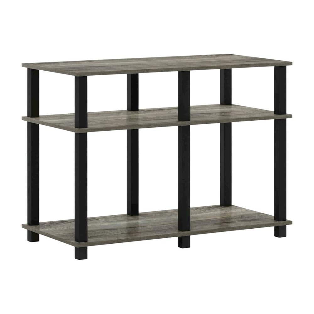 FurniFact - Wooden TV stand for up to 40 inch TVs with modern French Oak and black finish - Gray Black