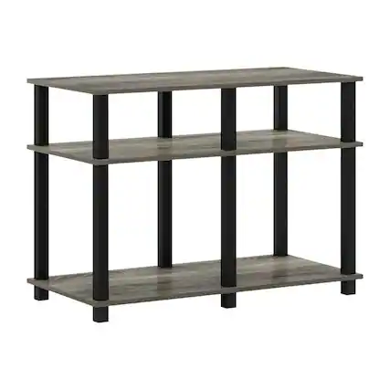 Front. FurniFact - Wooden TV stand for up to 40 inch TVs with modern French Oak and black finish - Gray Black.