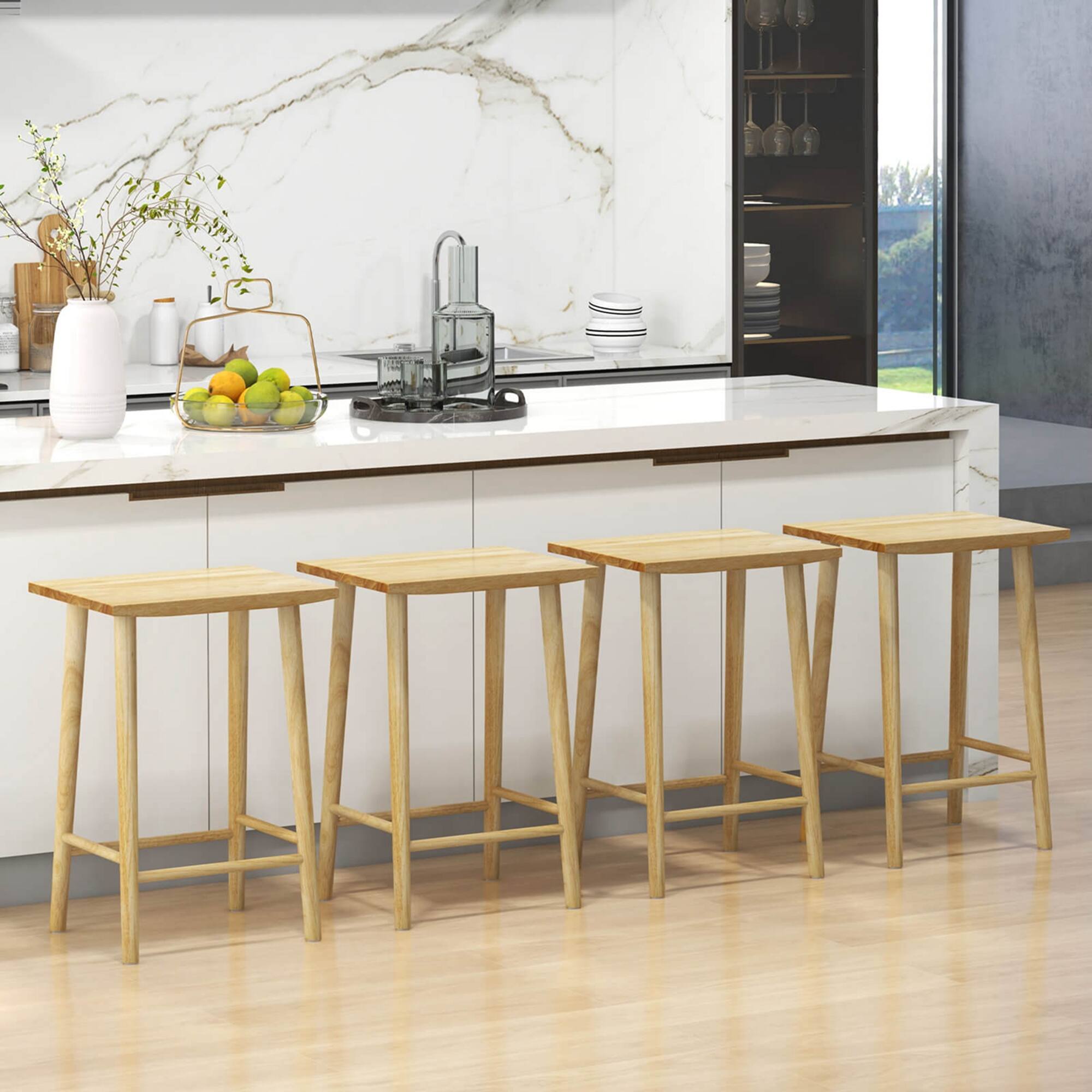 Alt View 3. Costway - 25.5" Counter Height Stool Set of 4 with Footrest & Solid Wood Frame Natural - Natural.