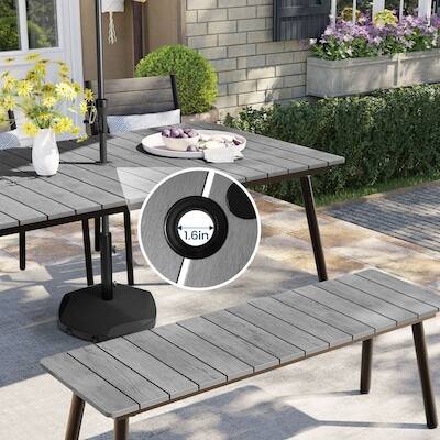 Alt View 1. Crestlive Products - Crestlive Products 72in Plastic Wood Top Aluminum Frame Rectangle Outdoor Dining Table with Umbrella Hole - Gray.