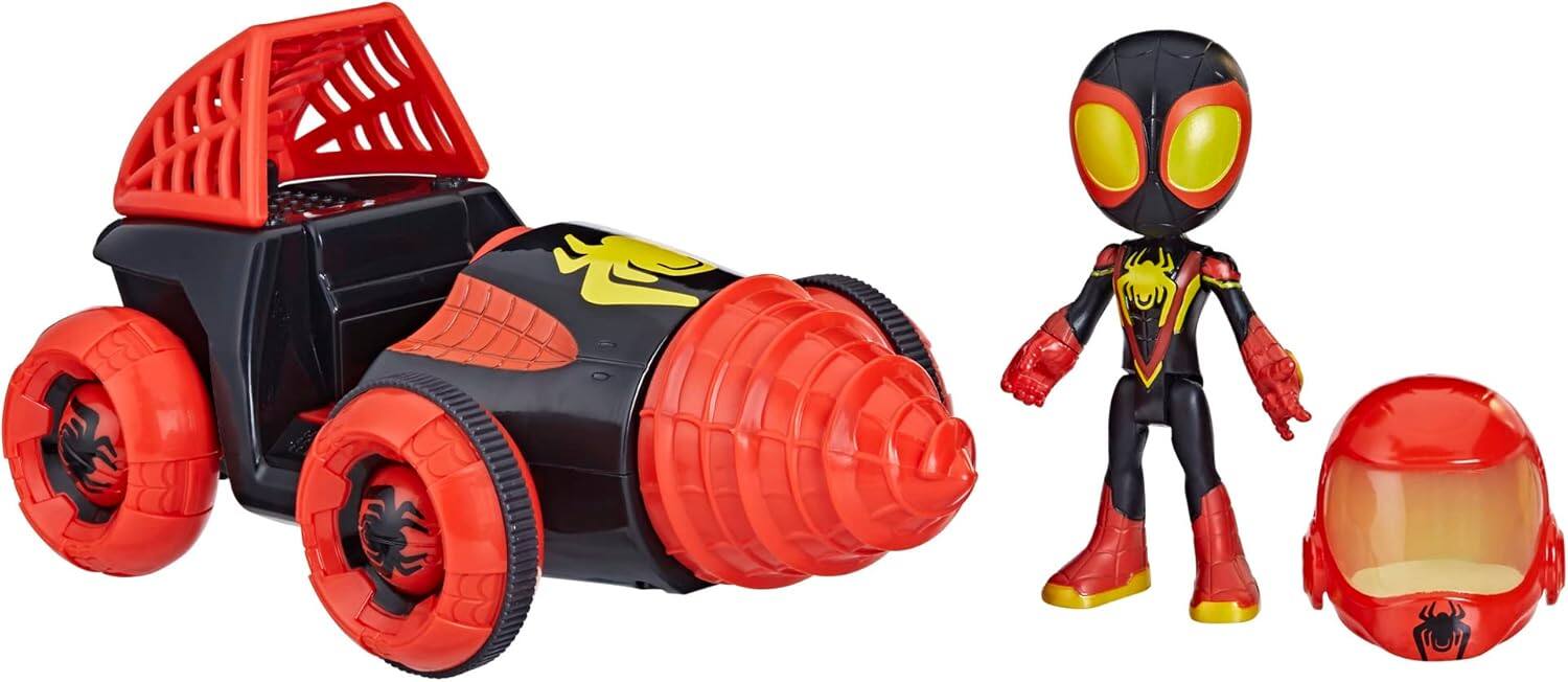 Alt View 1. Hasbro - Marvel Spidey and His Amazing Friends Web-Spinners Miles with Drill Spinner, Car Playset.