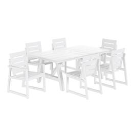 WestinTrends - Cape May 7-Piece HDPE Outdoor Furniture Patio Dining Table With Umbrella Hole and Chairs Set For 6 - White