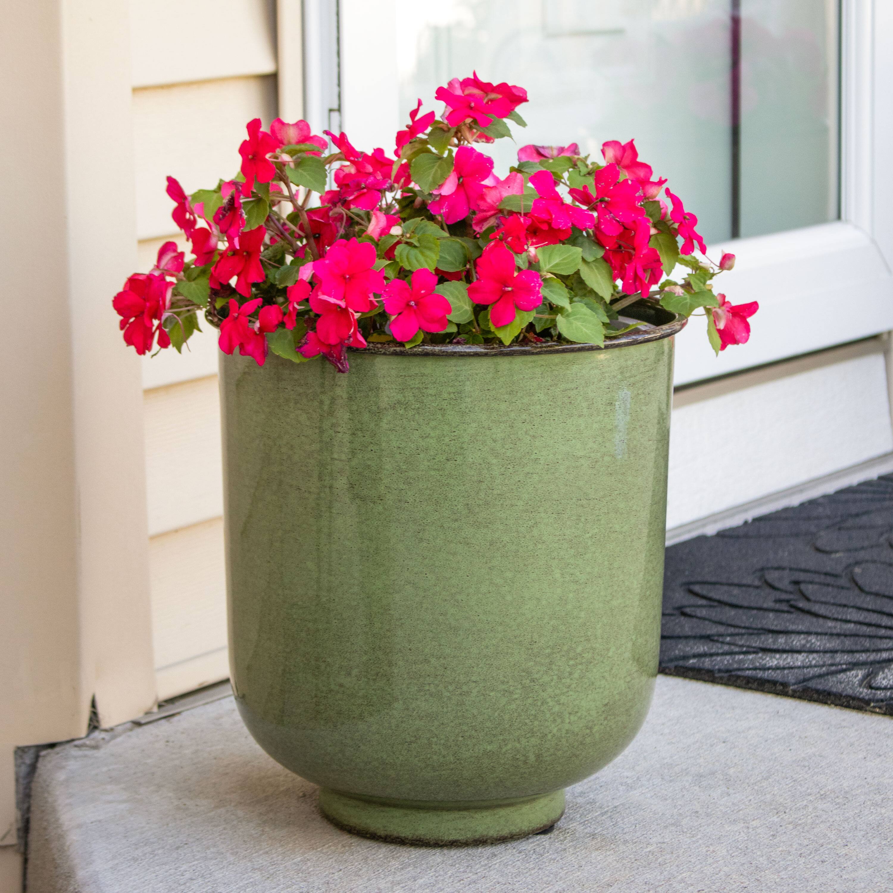 Alt View 1. Sunnydaze - Vivian Metal Planter - 11 in - Set of 2 - Jade Glaze.