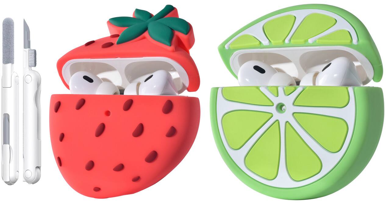 Angle. Posh Tech - 2-Pack Fruit Airpods Pro Case and Cleaning Tool Set.