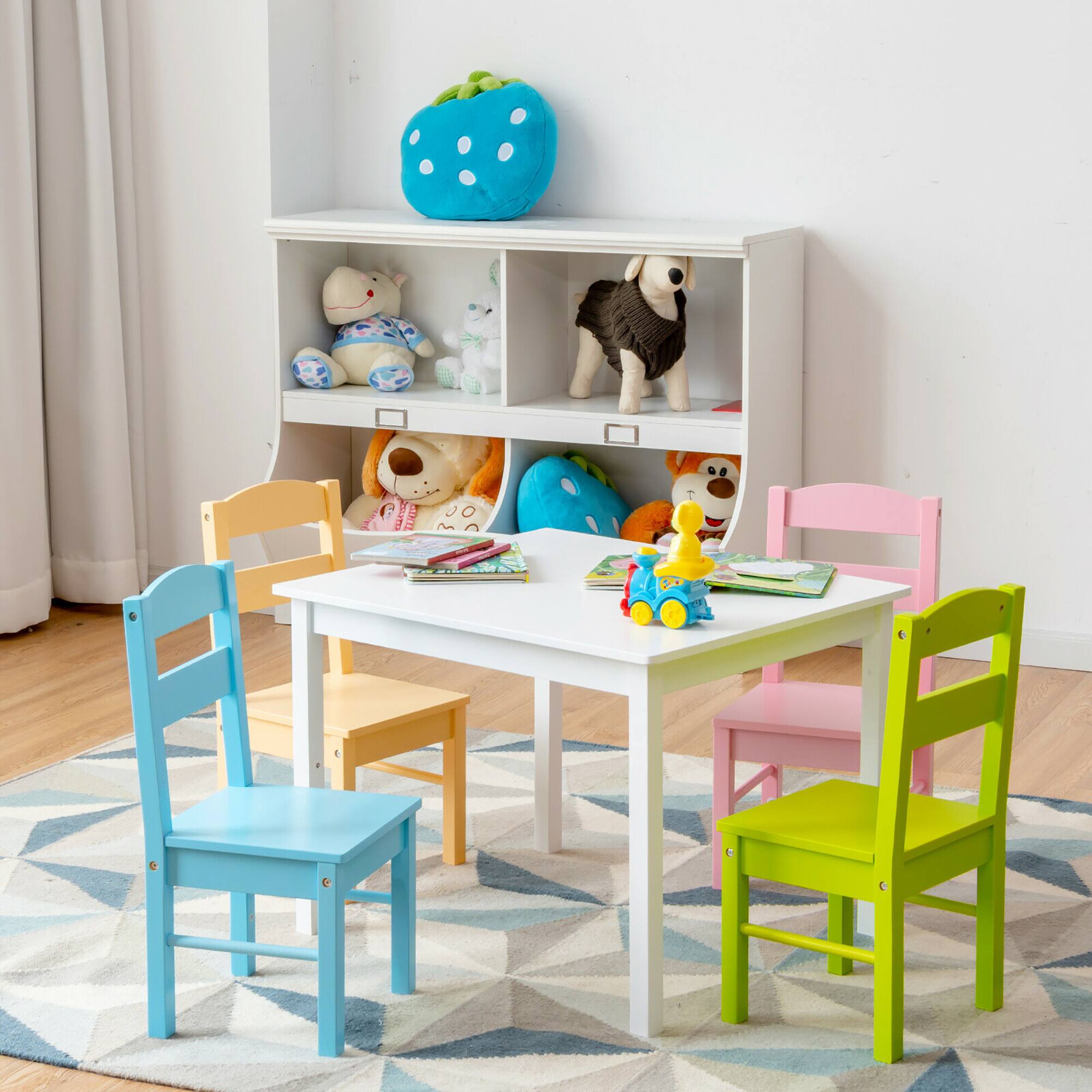 Alt View 1. Costway - Costway 5 Piece Kids Wood Table Chair Set Activity Toddler Playroom Furniture - Multicolor.