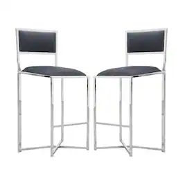 Manhattan Lane - Eun 30 Inch Vegan Faux Leather Barstool, Chrome Base, Set of 2 - Gray and Chrome