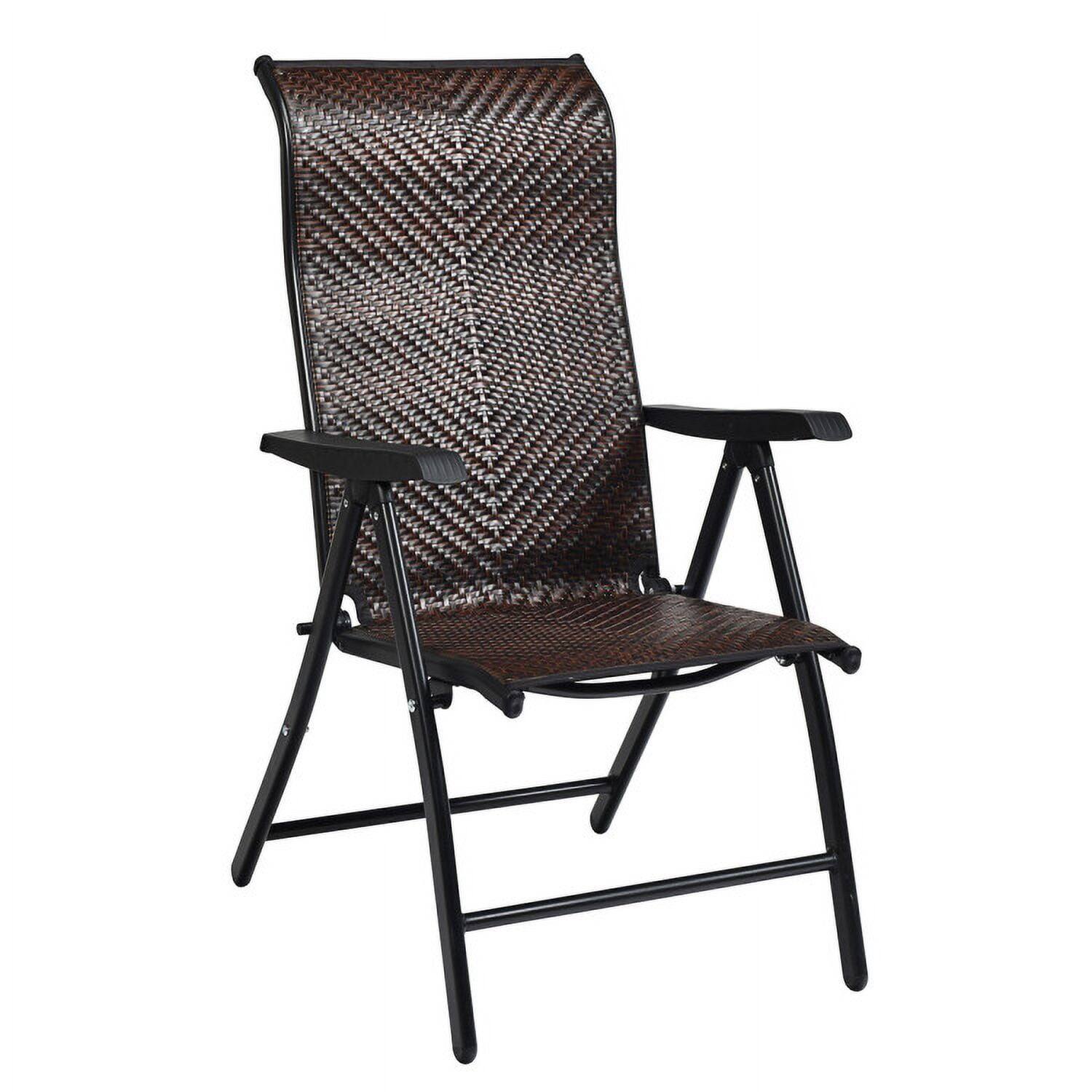 Angle. Kadyn - 2 Pieces Patio Rattan Folding Reclining Chair, Outdoor Dining Chair for Outside Patio, All Weather, Porch-Black - Brown.