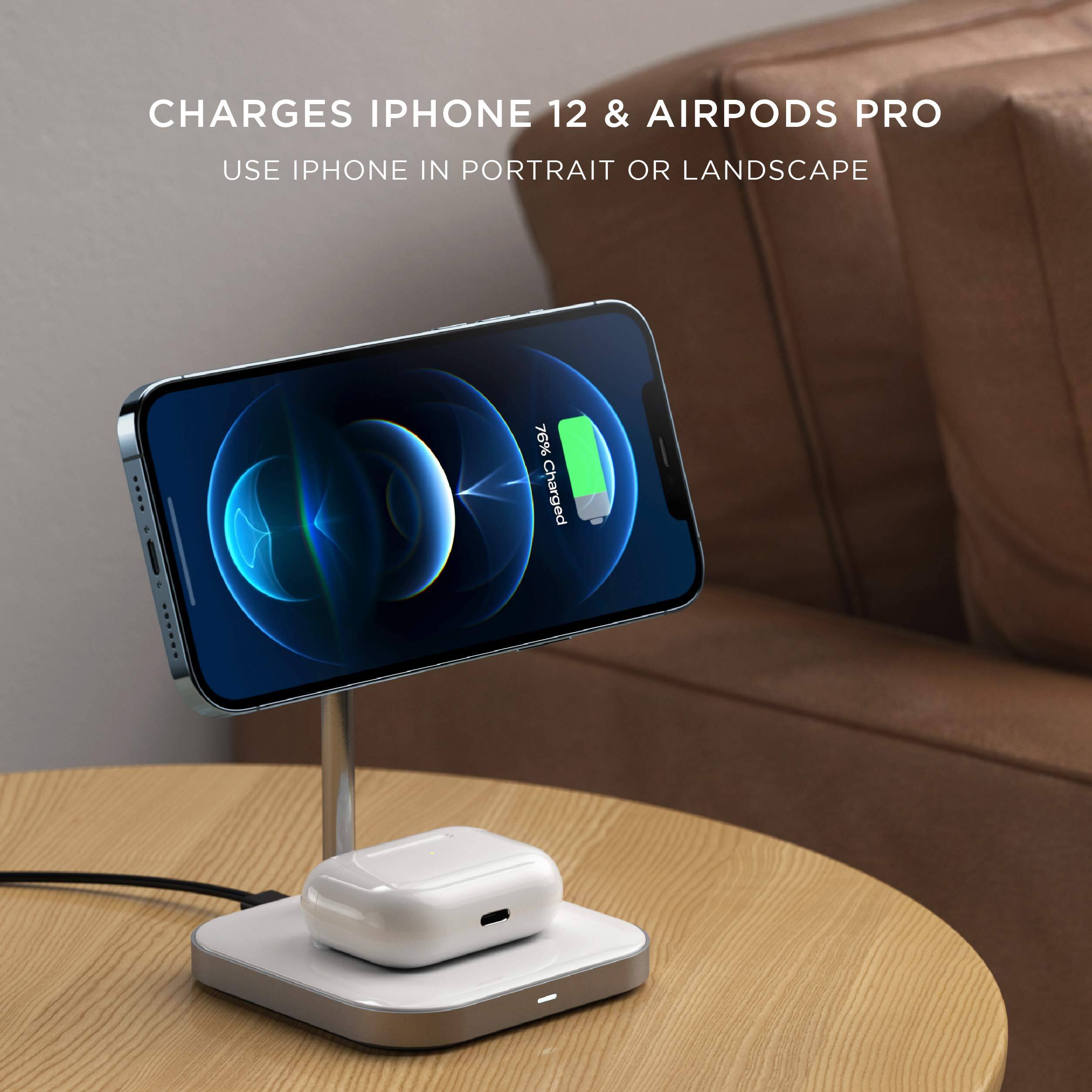 CHARGES IPHONE 12 & AIRPODS PRO  
USE IPHONE IN PORTRAIT OR LANDSCAPE  

76% Charged