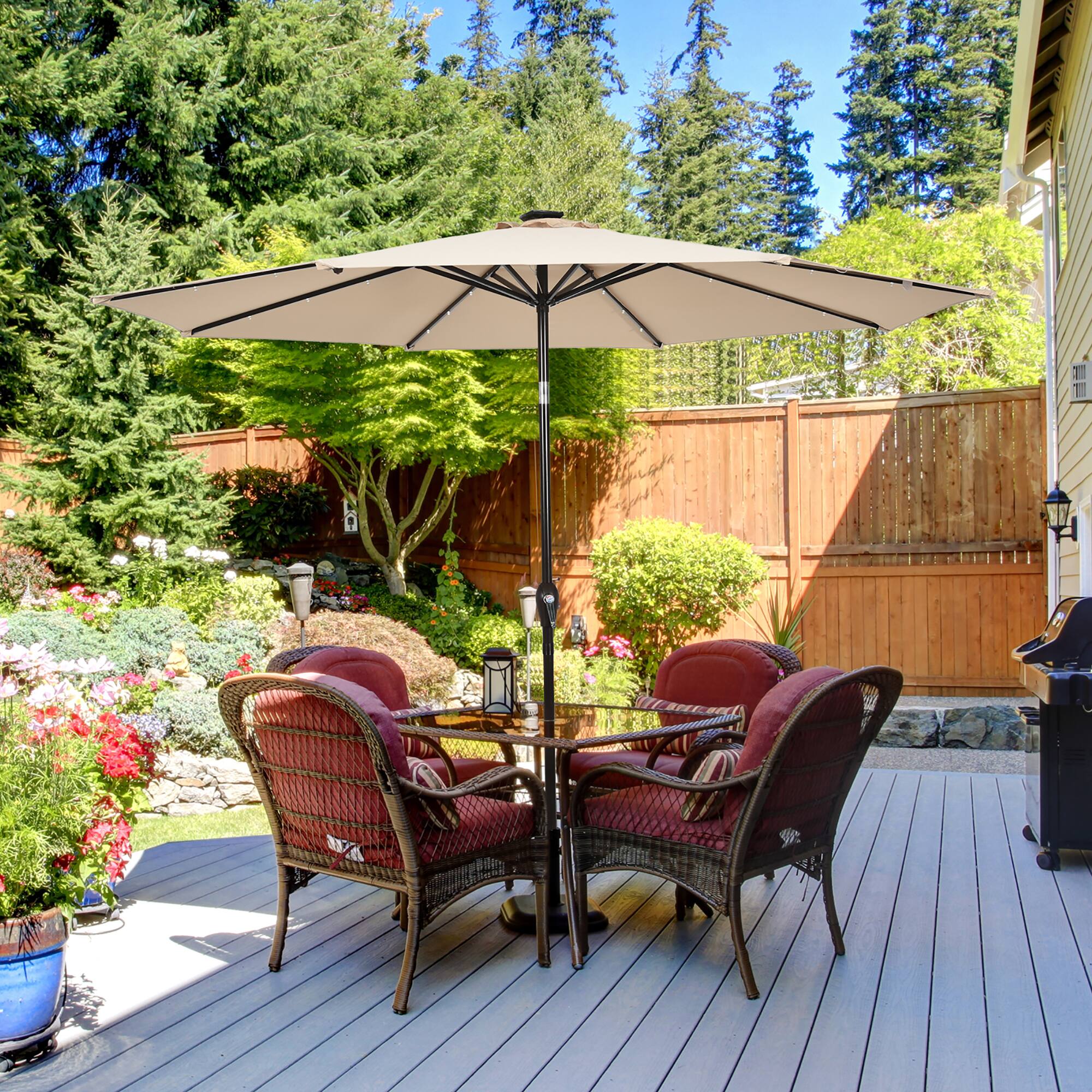 Alt View 2. Costway - 10' Solar LED Lighted Patio Market Umbrella Shade Tilt Adjustment Crank - Beige.