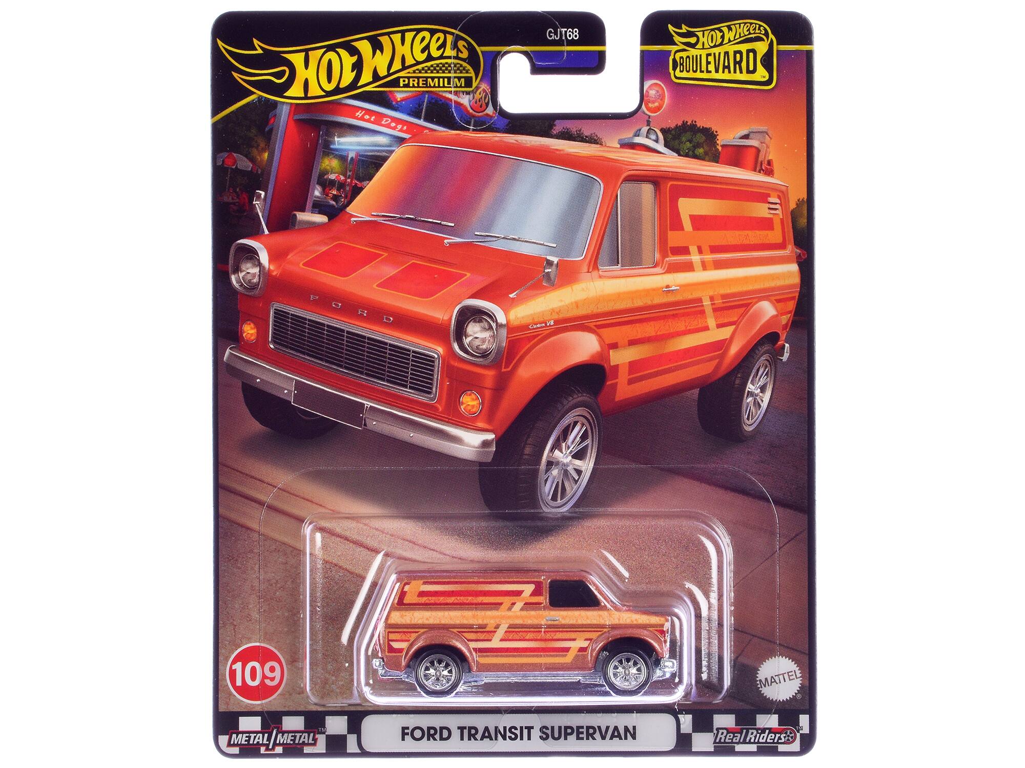 Hot Wheels Premium M 1g Hot Dogs GJT68 HOLWHeeets HOL BOULEVARD PORD das 2E 109 MATTEL IN METAL|METAL METAL METAL FORD TRANSIT SUPERVAN Real Riders