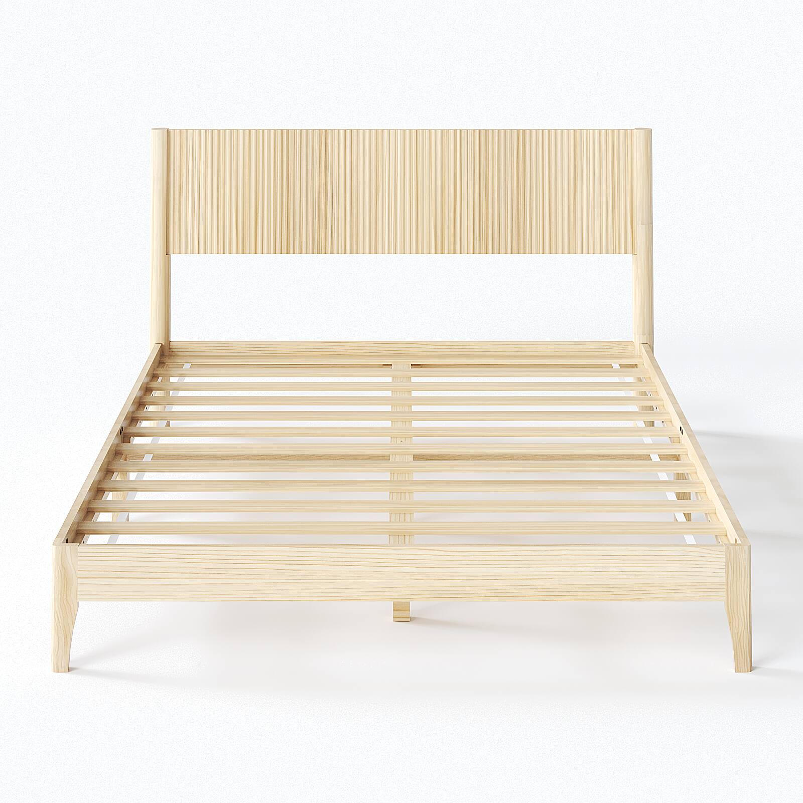 Alt View 5. Winado - Fluted Full Size Bed Frame with Headboard, Solid Wood Single Platform Panel Bed with 6 inch Under Bed Storage Space - Natural Wood.