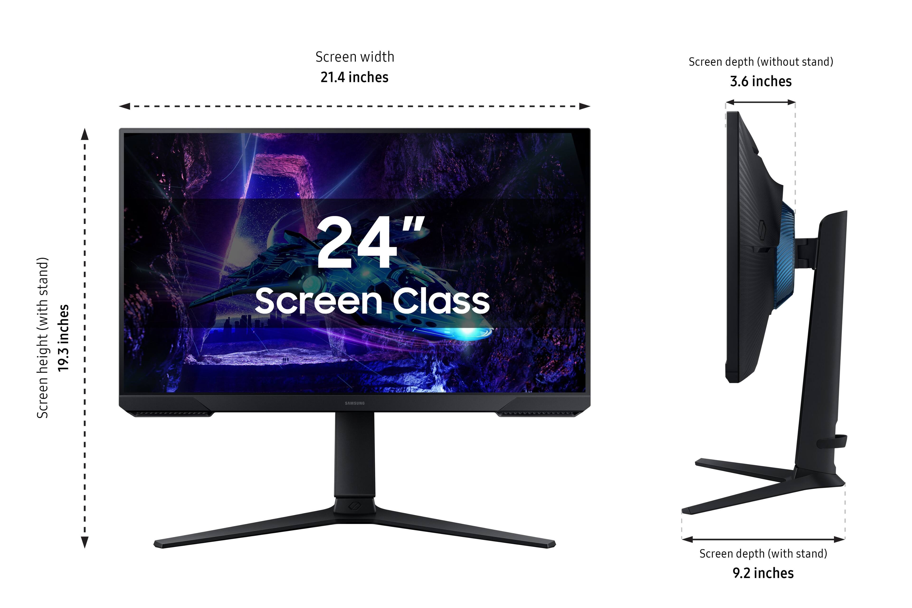 Screen width: 21.4 inches  
Screen height (with stand): 19.3 inches  
Screen depth (without stand): 3.6 inches  
Screen depth (with stand): 9.2 inches
