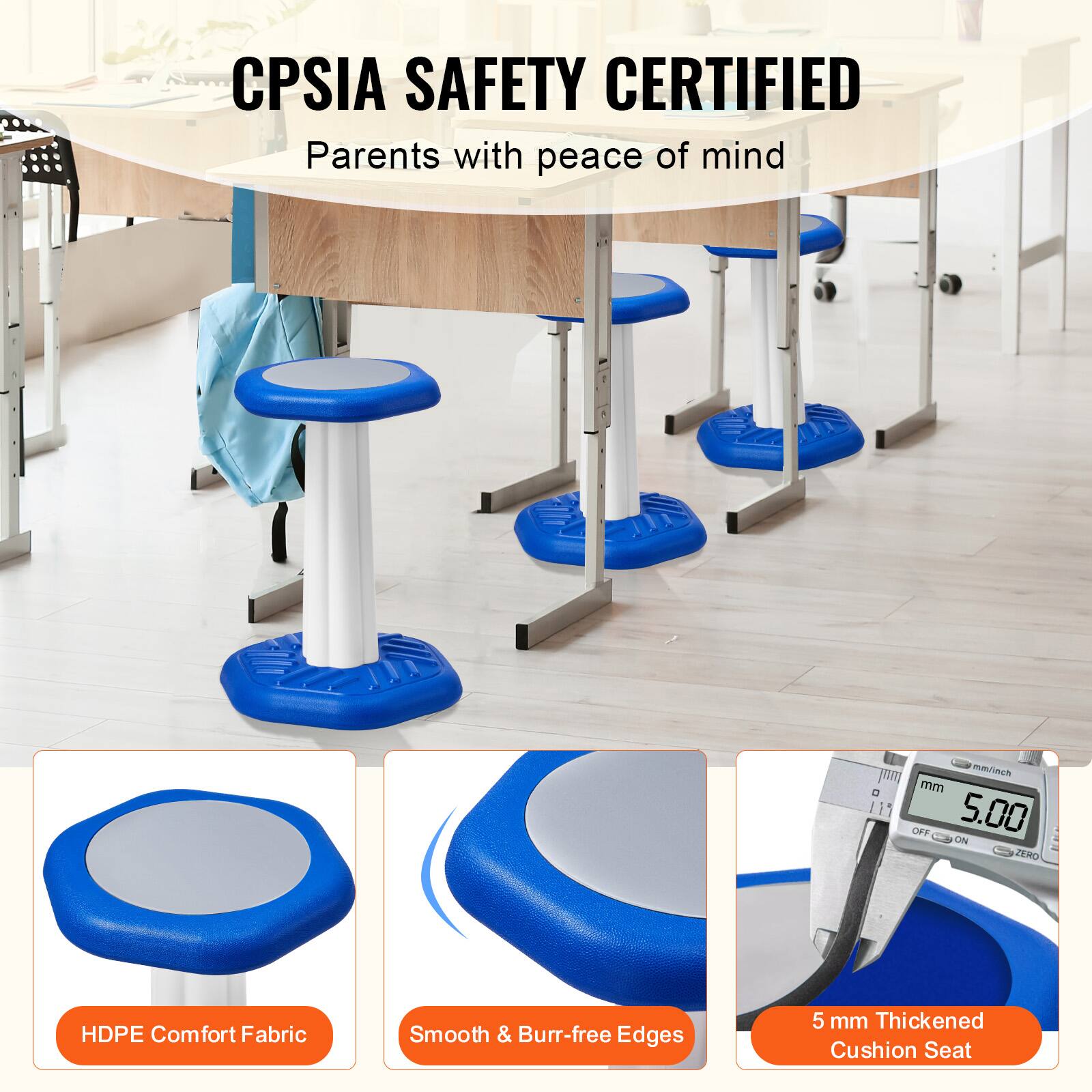 CPSIA SAFETY CERTIFIED  
Parents with peace of mind  

- HDPE Comfort Fabric  
- Smooth & Burr-free Edges  
- 5 mm Thickened Cushion Seat
